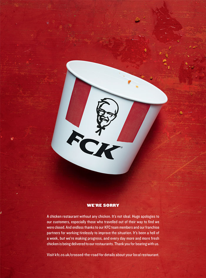 KFC - A chicken restaurant without any chicken. It's not ideal.